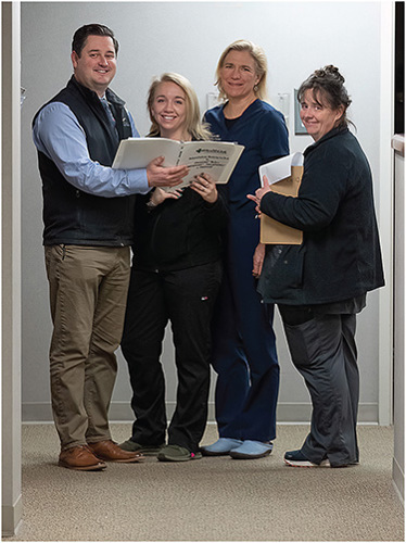 Left to right: Sean Conaway, COA; Rachel Vear; Erin Fogel, MD; and Stacey Botzos, COT